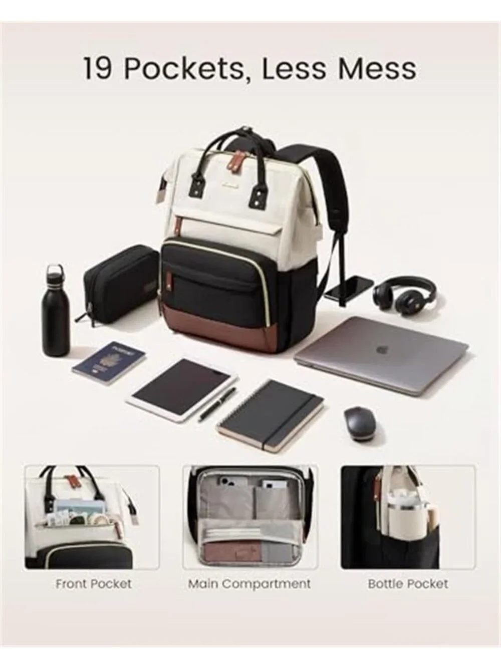Women Laptop Backpack 15.6 Inch Purse Large Capacity Waterproof Travel Work Bag